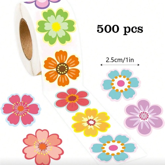 Other - 500 Colorful Flower Stickers 8 Bright Designs